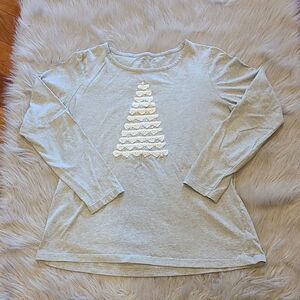 Coldwater creek womens gray long‎ sleeve Christmas tree shirt size medium